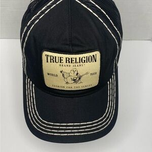 True Religion Buddha World Tour Hat/Cap Logo Patch with Contrast Topstitch.